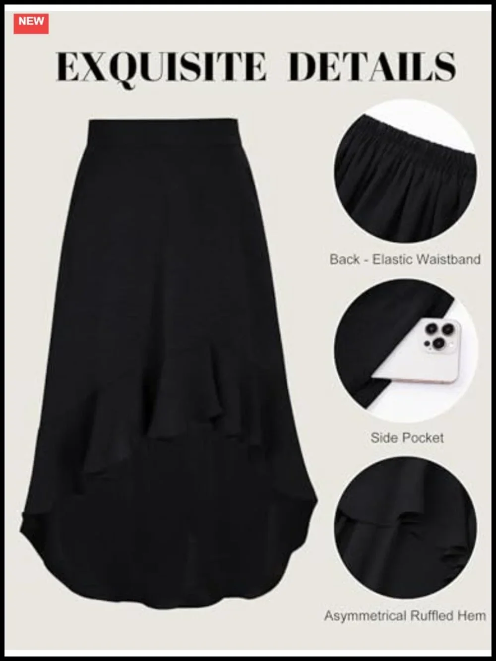 Flowy High Low Maxi Skirt with Pockets - Elastic Waist A-Line